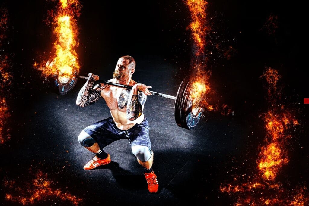 A man performing a front squat at high intensity as a key factor in the design of a weight training routine